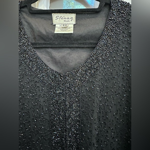 Vintage Stenay 80’s 100% Silk Black Beaded Sequin Evening Jacket Plus Size 3X - Picture 3 of 14